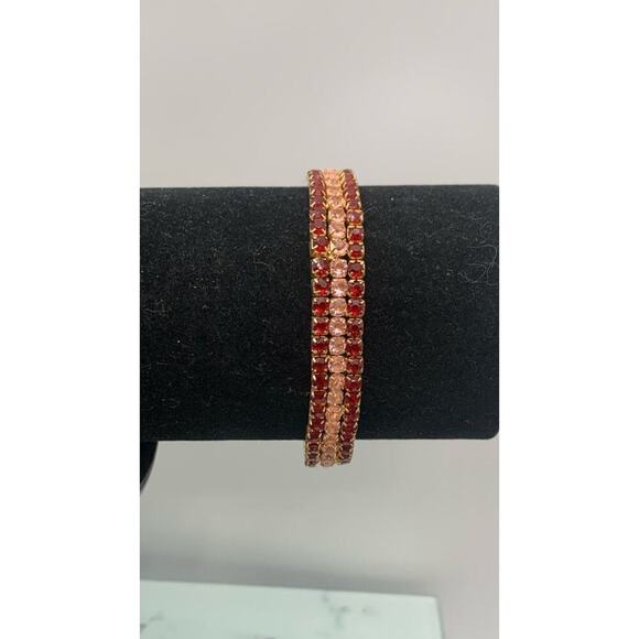 Red And Pink Rhinestone Stretch Tennis Bracelet - Picture 2 of 5